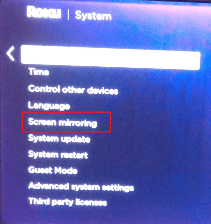 Roku 시스템 메뉴