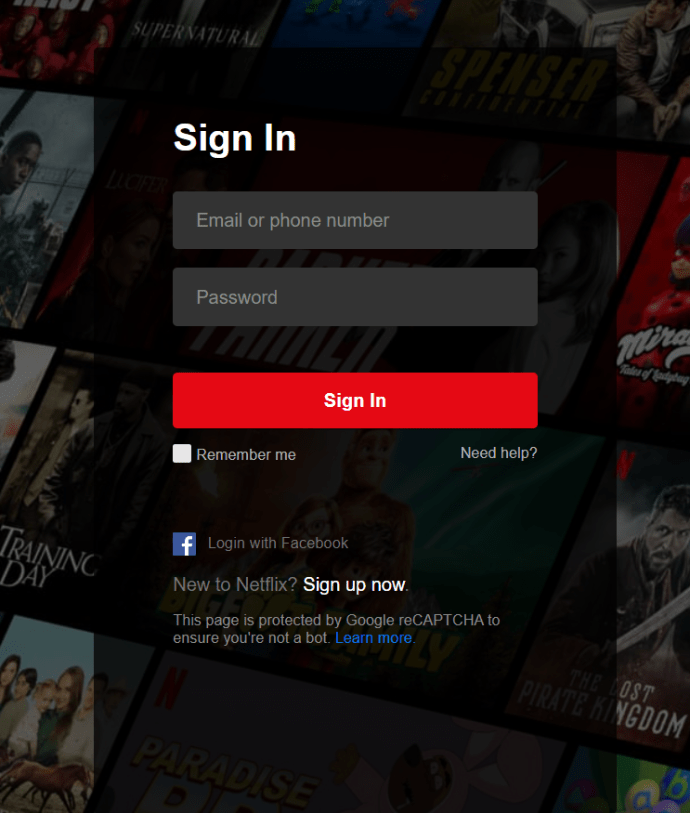 Pagina de conectare Netflix