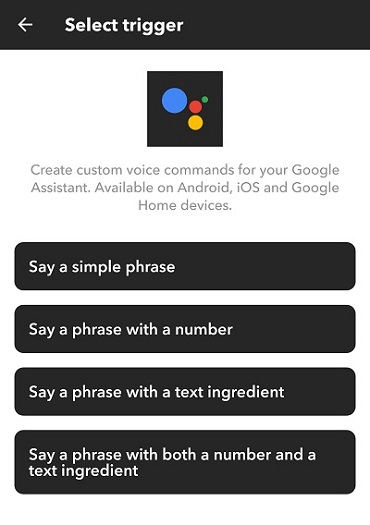 Google Assistant sélectionne le déclencheur