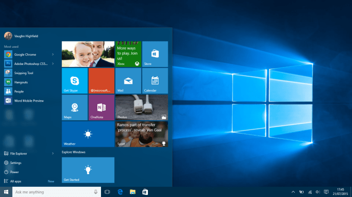 Meniul Start din Windows 10
