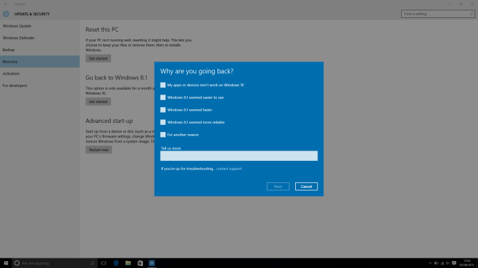 So führen Sie ein Downgrade von Windows 10 auf Windows 8.1 und Windows 7 durch - Multiple-Choice-Antwort