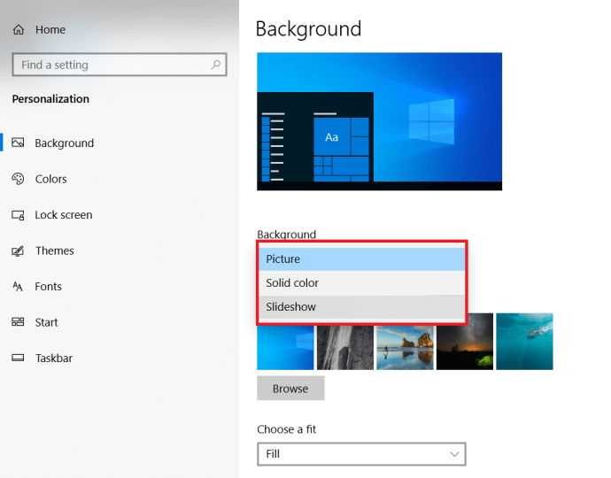 Microsoft Windows 10 배경 화면을 변경하는 방법 - 개인화 슬라이드쇼