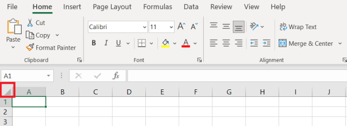 Кнопка "Выбрать все" в Excel