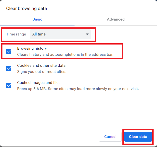 Optionen zum Löschen des Chrome-Verlaufs