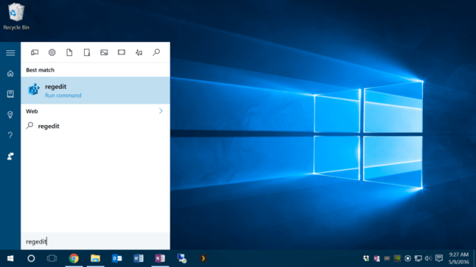 regedit меню "Пуск" Windows 10