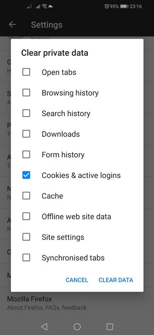 Видалити файли cookie Android