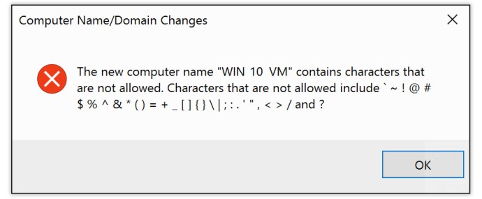 redenumiți caracterele computerului nu este permis