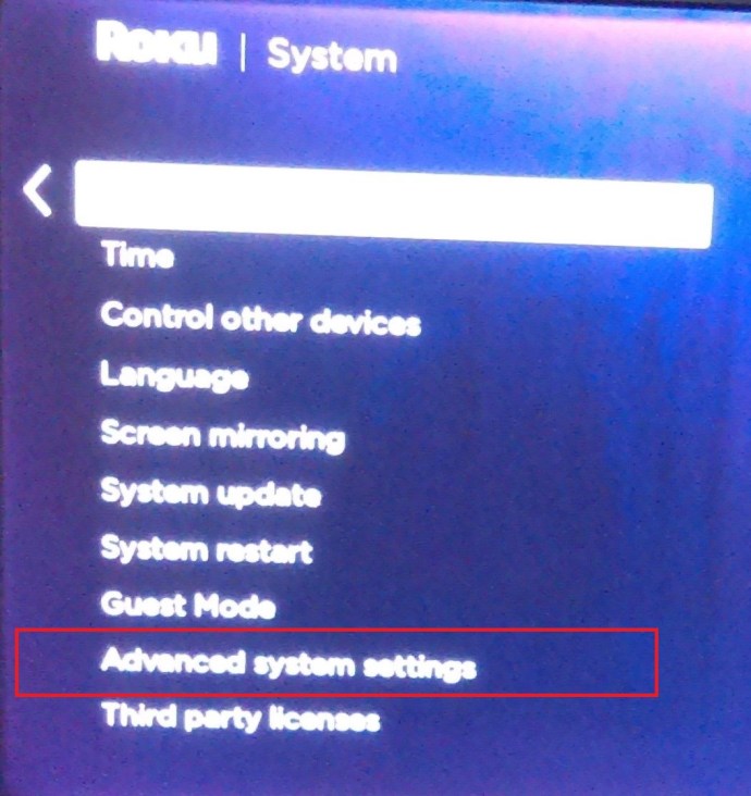 Roku 시스템 메뉴