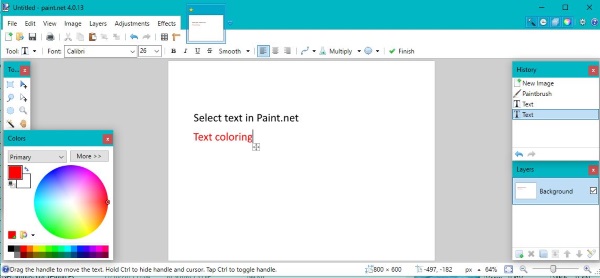 Paint.net-3에서 텍스트를 선택하고 사용하는 방법