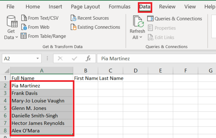 Registerkarte Excel-Daten