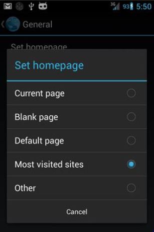 Pages les plus visitées du navigateur Android