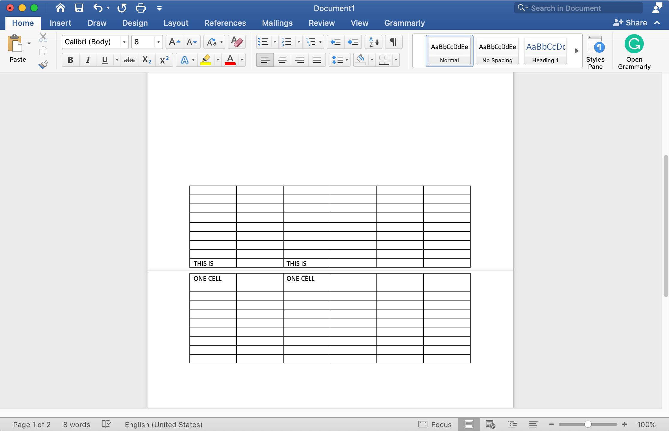 Beheben unerwünschter Zeilen in einer Tabellenzelle, die sich in Word über zwei Seiten erstreckt